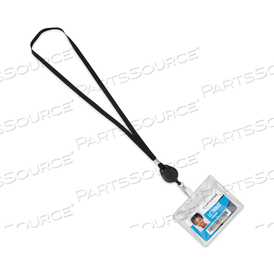 LANYARDS WITH RETRACTABLE ID REELS, METAL CLIP FASTENER, 34" LONG, BLACK by Advantus