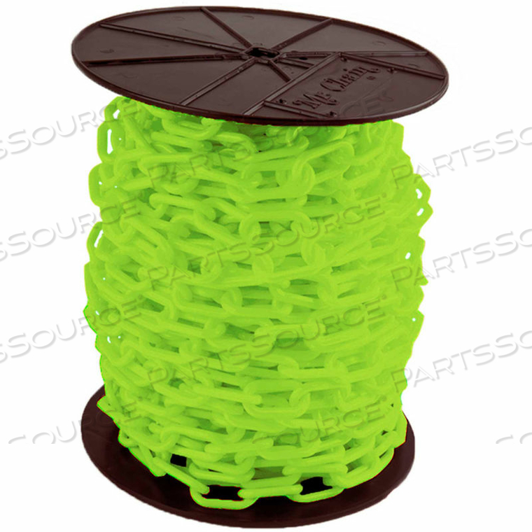 2" HEAVY DUTY PLASTIC CHAIN, 100 FEET, ON A REEL, SAFETY GREEN by Mr. Chain