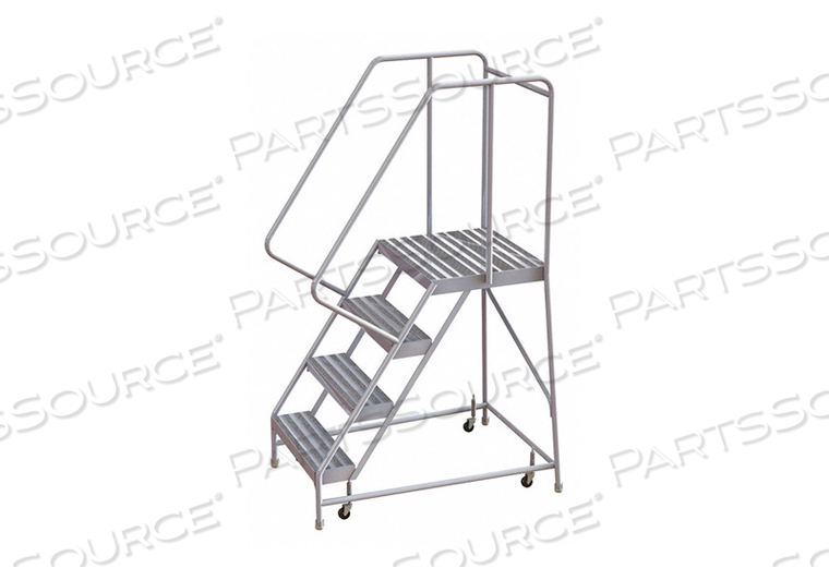 4 STEP ALUMINUM ROLLING LADDER, 16"W RIBBED TREAD, 21"D TOP STEP, 32" HANDRAILS by Tri-Arc