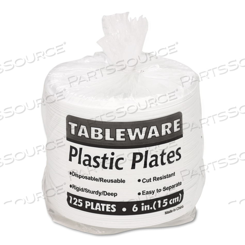 PLASTIC DINNERWARE, PLATES, 6" DIA, WHITE by Tablemate PLASTIC DINNERWARE, PLATES, 6" DIA, WHITE by Tablemate