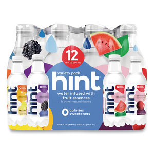 FLAVORED WATER VARIETY PACK, 3 BLACKBERRY, 3 CHERRY, 3 PINEAPPLE, 3 WATERMELON, 16 OZ BOTTLE, 12 BOTTLES/CARTON by hint