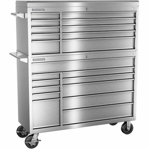 CHAMPION FMPRO STAINLESS STEEL 54"WX20"DX66-1/8"H 21 DRAWER CHEST & ROLLER CABINET COMBO by Independent Design Inc