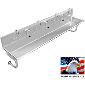 STAINLESS STEEL SINK, 4 USER W/MANUAL FAUCETS, ROUND TUBE MOUNTED 80" L X 20" W X 8" D by Best Sheet Metal, Inc.