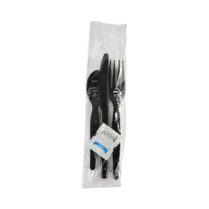 DISPOSABLE CUTLERY SET, BLACK, POLYSTYRENE, WRAPPED by Boardwalk