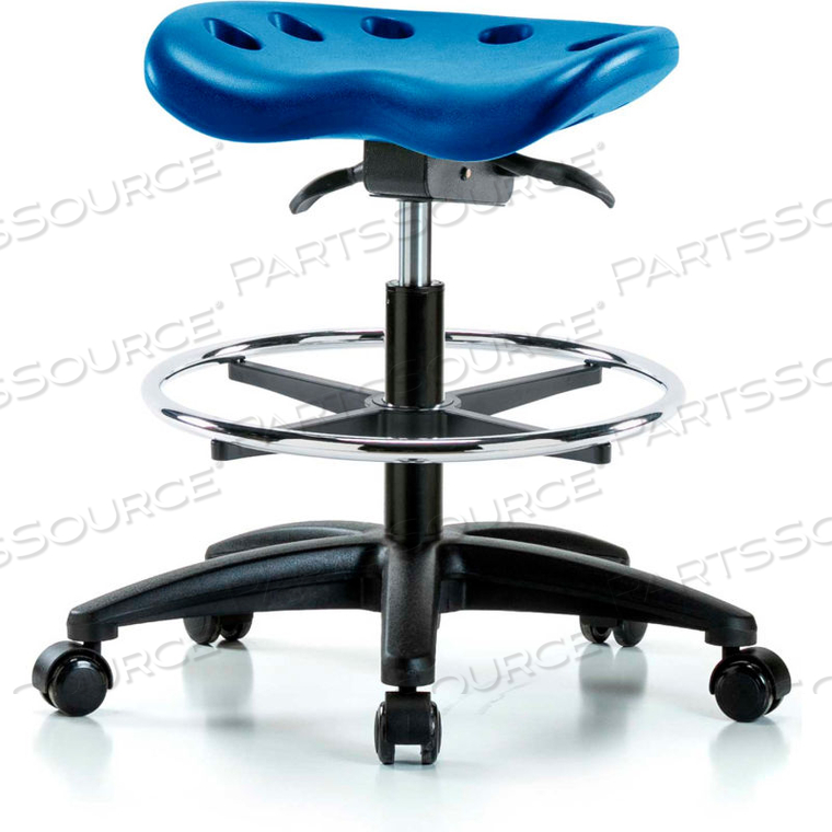 INTERION POLYURETHANE TRACTOR STOOL WITH FOOT RING AND SEAT TILT - BLUE W/ BLACK BASE by E Com Inc INTERION POLYURETHANE TRACTOR STOOL WITH FOOT RING AND SEAT TILT - BLUE W/ BLACK BASE by E Com Inc
