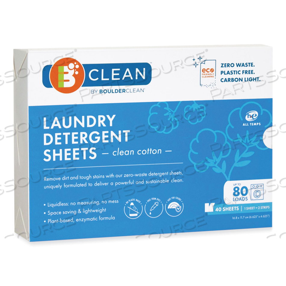 LAUNDRY DETERGENT SHEETS, CLEAN COTTON, 40/PACK 