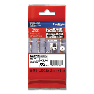 TZE EXTRA-STRENGTH ADHESIVE LAMINATED LABELING TAPE, 0.47" X 26.2 FT, BLACK ON WHITE by Brother TZE EXTRA-STRENGTH ADHESIVE LAMINATED LABELING TAPE, 0.47" X 26.2 FT, BLACK ON WHITE by Brother