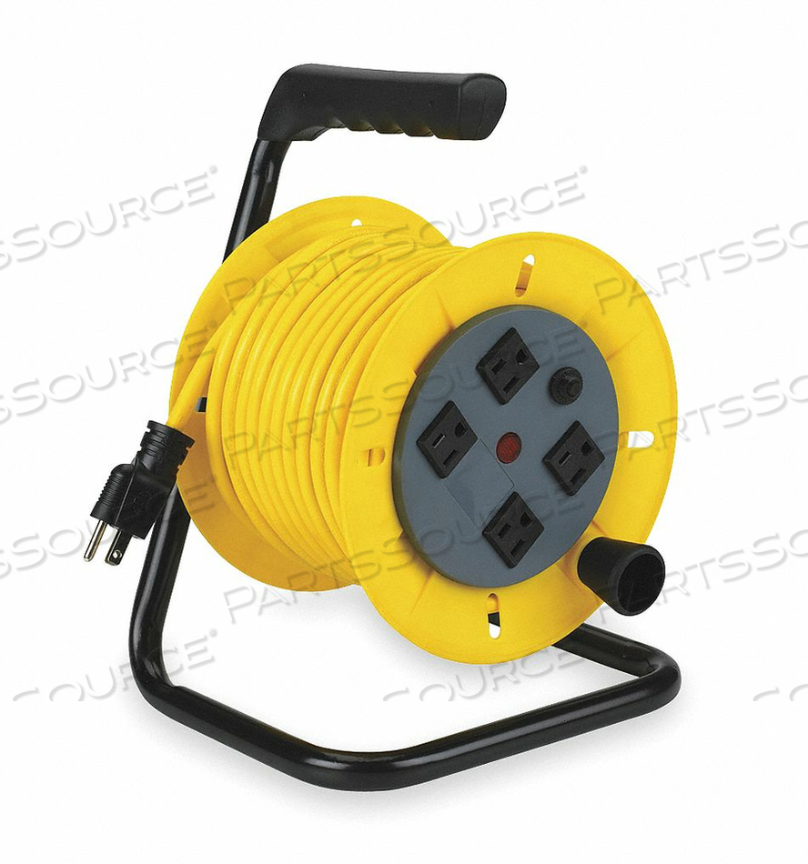 EXTENSION CORD REEL, WINDING METHOD HAND OPERATED, VOLTAGE 120V AC, RETRACTABLE CORD ENDING QUAD RECEPTACLE ON REEL, RETRACTABLE CORD LENGTH by Lumapro Products EXTENSION CORD REEL, WINDING METHOD HAND OPERATED, VOLTAGE 120V AC, RETRACTABLE CORD ENDING QUAD RECEPTACLE ON REEL, RETRACTABLE CORD LENGTH by Lumapro Products