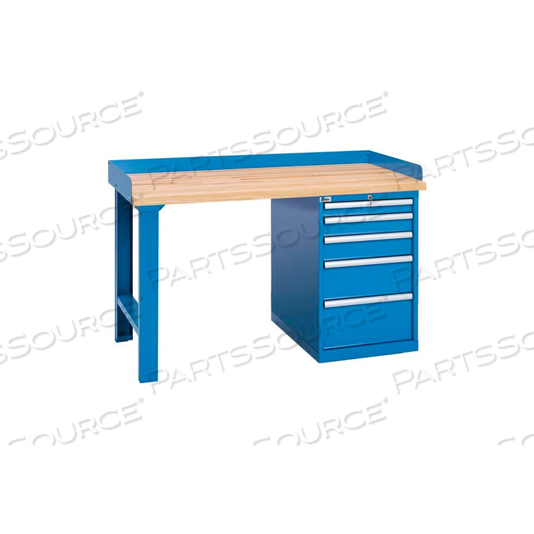 INDUSTRIAL WORKBENCH W/LEG, 5 DRAWER CABINET, BUTCHER BLOCK TOP - BLUE by Lista International Corporation (North America)