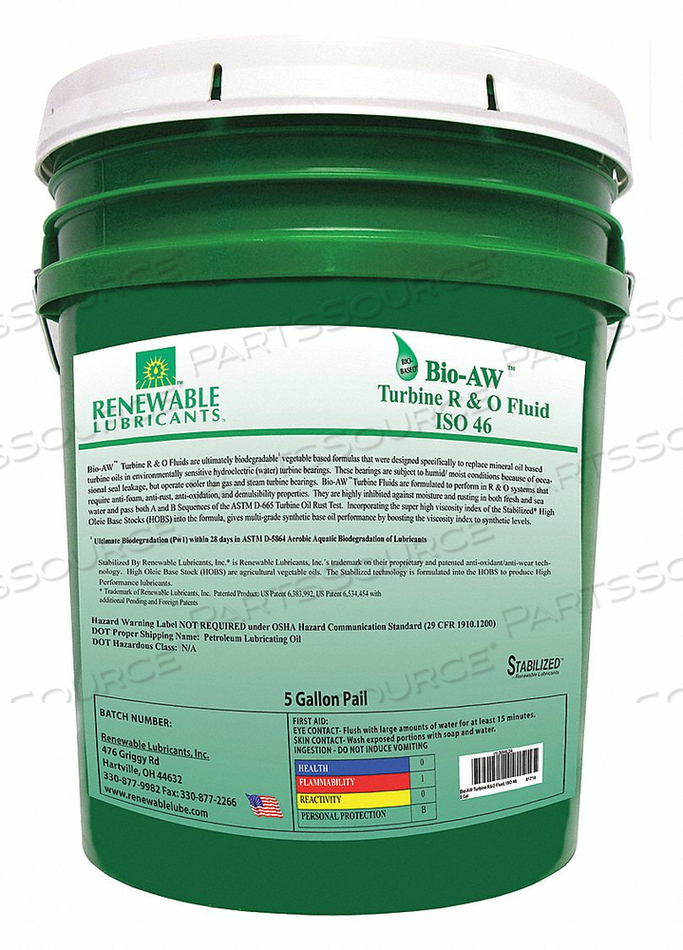 HYDRAULIC OIL PAIL YELLOW 5 GAL. by Renewable Lubricants HYDRAULIC OIL PAIL YELLOW 5 GAL. by Renewable Lubricants