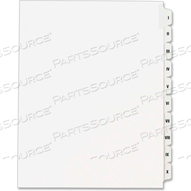 SIDE TAB INDEX DIVIDER, PRINTED I TO X, 8.5"X11", 10 TABS, WHITE/WHITE by Avery