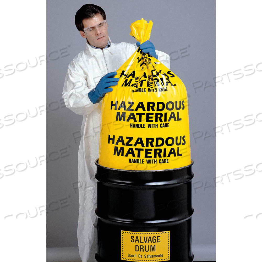 HAZARDOUS WASTE BAGS, 55 GAL CAPACITY, 38 IN WD, 65 IN HT, POLYETHYLENE by Approved Vendor HAZARDOUS WASTE BAGS, 55 GAL CAPACITY, 38 IN WD, 65 IN HT, POLYETHYLENE by Approved Vendor