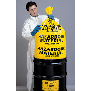 HAZARDOUS WASTE BAGS, 55 GAL CAPACITY, 38 IN WD, 65 IN HT, POLYETHYLENE by Approved Vendor