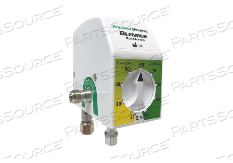 LOW FLOW BLENDER, MANIFOLD, 15 TO 40 DEG C, 3 TO 30 LPM PRIMARY OUTLET, 0 TO 30 LPM AUXILIARY OUTLET FLOW, +/-3%, 2.25 IN X 4.10 IN, 3.4 LB by Precision Medical, Inc. LOW FLOW BLENDER, MANIFOLD, 15 TO 40 DEG C, 3 TO 30 LPM PRIMARY OUTLET, 0 TO 30 LPM AUXILIARY OUTLET FLOW, +/-3%, 2.25 IN X 4.10 IN, 3.4 LB by Precision Medical, Inc.
