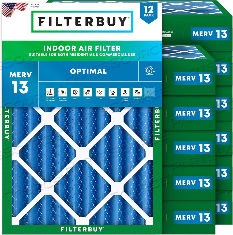 FILTERBUY 30X36X4 AIR FILTER MERV 13 OPTIMAL DEFENSE (12-PACK), PLEATED HVAC AC FURNACE AIR FILTERS REPLACEMENT (ACTUAL SIZE: 29.50 X 35.50 X 3.75 INCHES) 