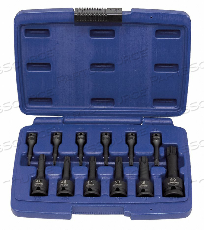 IMPACT SOCKET BIT SET, SAE, TIP SIZE T10, T15, T20, T25, T27, T30, T40, T45, T47, T50, T55, T60, DRIVE SIZE 1/4 IN, 3/8 IN, 1/2 IN, ALLOY ST by Westward IMPACT SOCKET BIT SET, SAE, TIP SIZE T10, T15, T20, T25, T27, T30, T40, T45, T47, T50, T55, T60, DRIVE SIZE 1/4 IN, 3/8 IN, 1/2 IN, ALLOY ST by Westward