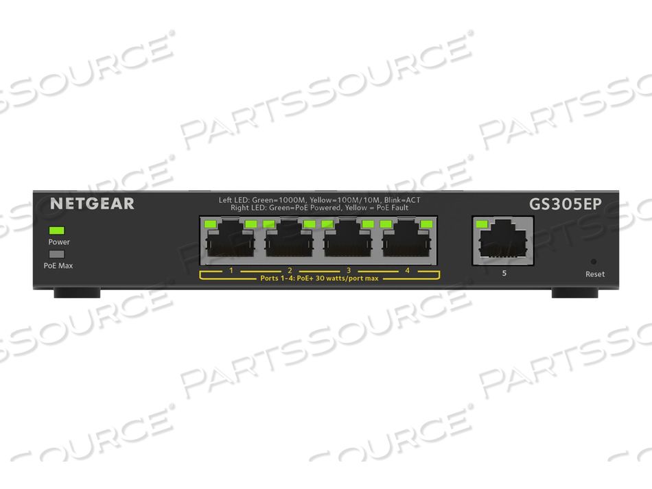 PLUS GS305EP, SWITCH, MANAGED, 5 X 10/100/1000 (4 POE+), DESKTOP, WALL-MOUNTABLE, POE+ (63 W) by Netgear PLUS GS305EP, SWITCH, MANAGED, 5 X 10/100/1000 (4 POE+), DESKTOP, WALL-MOUNTABLE, POE+ (63 W) by Netgear