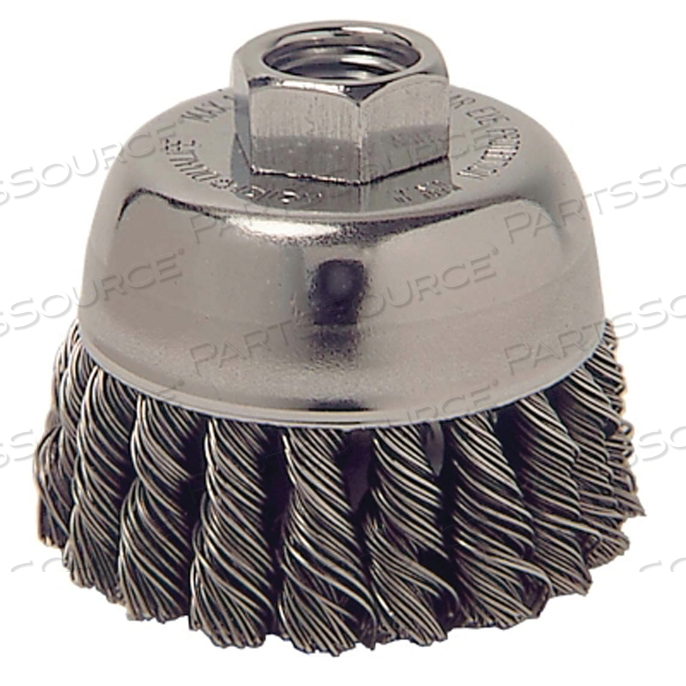 SINGLE ROW HEAVY-DUTY KNOT WIRE CUP BRUSH, 2-3/4 DIA, 0.014 STEEL WIRE, DISPLAY PACK by Weiler SINGLE ROW HEAVY-DUTY KNOT WIRE CUP BRUSH, 2-3/4 DIA, 0.014 STEEL WIRE, DISPLAY PACK by Weiler