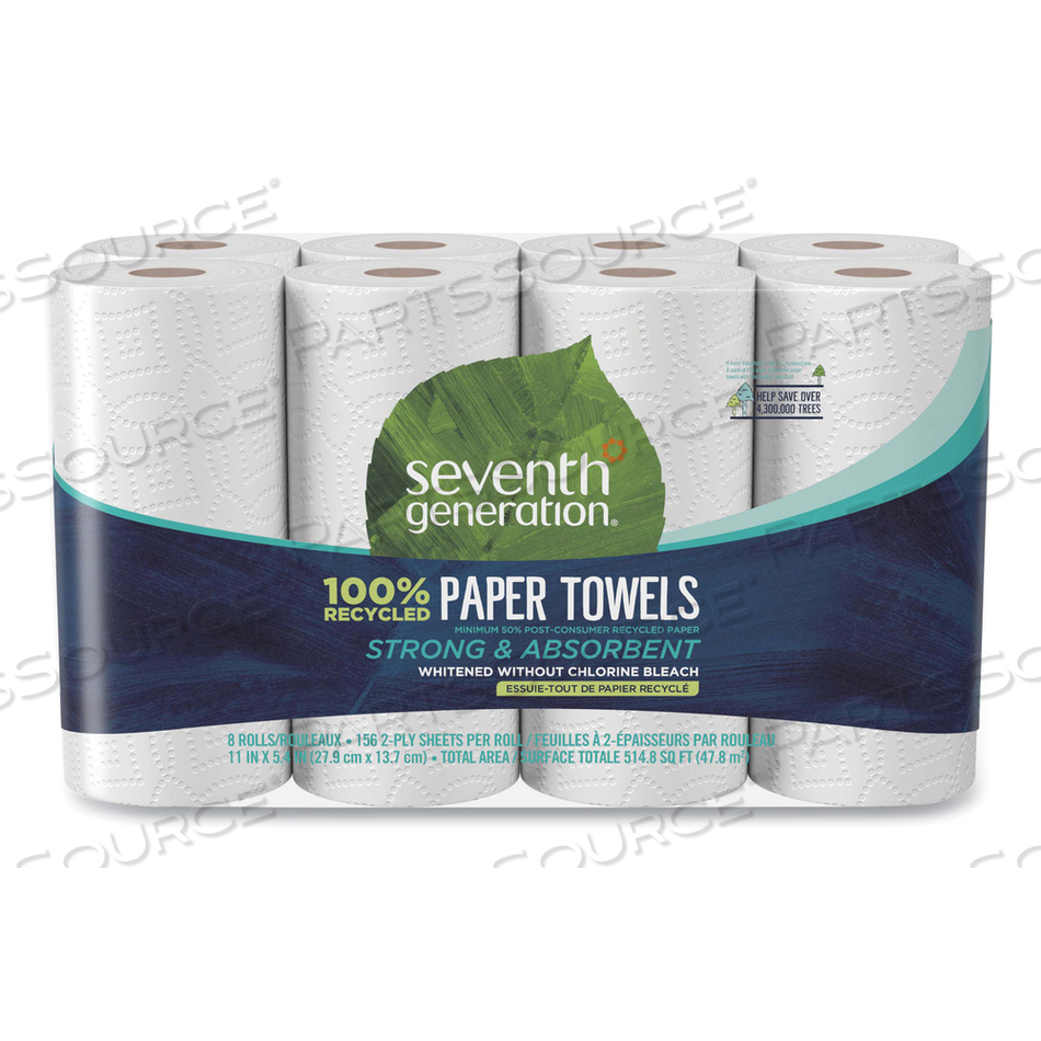 100% RECYCLED PAPER KITCHEN TOWEL ROLLS, 2-PLY, 11 X 5.4, 156 SHEETS/ROLLS by Seventh Generation 100% RECYCLED PAPER KITCHEN TOWEL ROLLS, 2-PLY, 11 X 5.4, 156 SHEETS/ROLLS by Seventh Generation