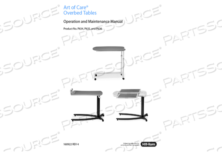 ART OF CARE SERVICE MANUAL FOR OVERBED TABLES by Hillrom