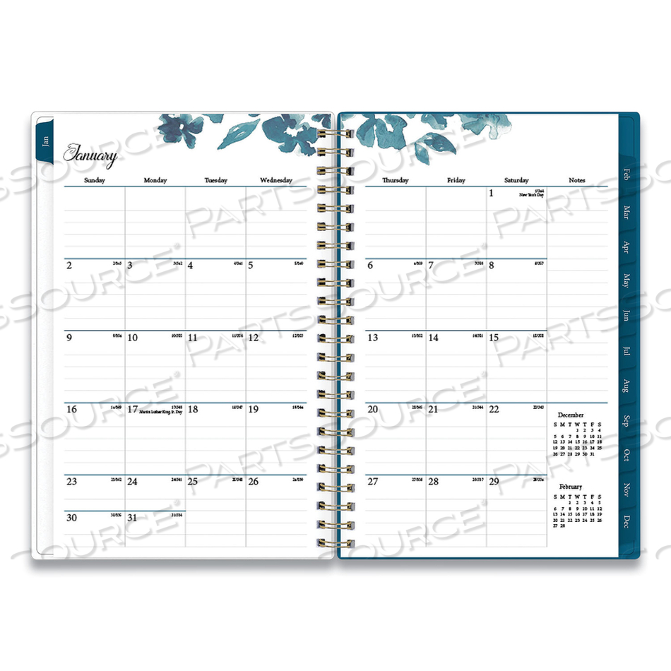 BAKAH BLUE WEEKLY/MONTHLY PLANNER, BAKAH BLUE FLORAL ARTWORK, 8 X 5, BLUE/WHITE COVER, 12-MONTH (JAN TO DEC): 2023 