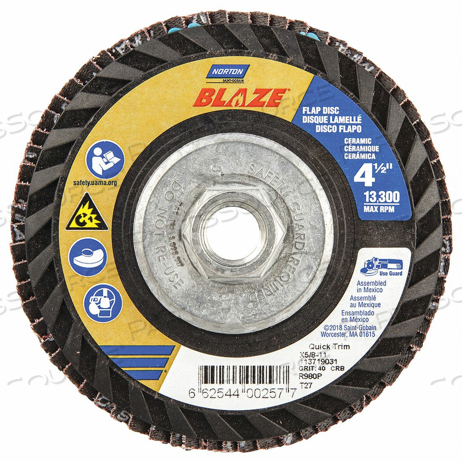 H5953 FLAP DISC 4 1/2 IN X 40 GRIT 5/8-11 by Norton | Saint-Gobain Abrasives