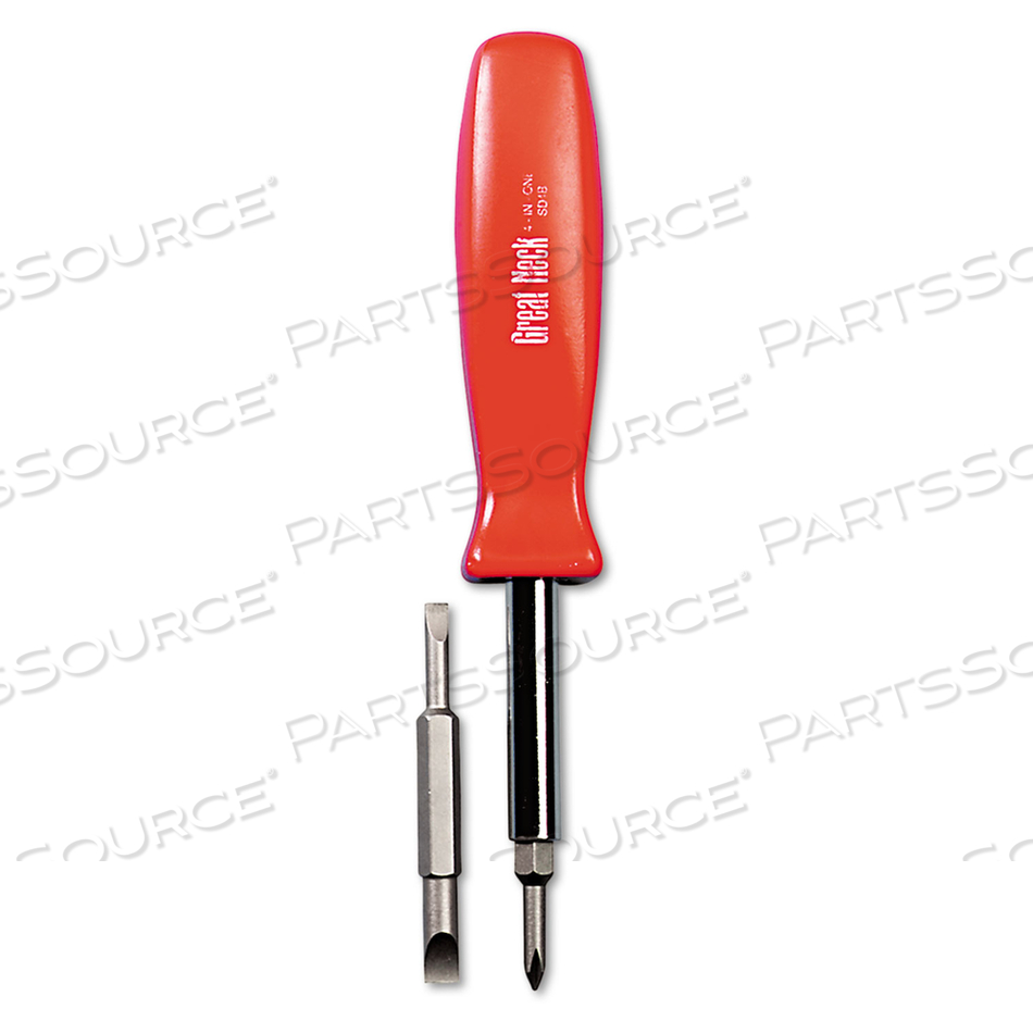 4 IN-1 SCREWDRIVER W/INTERCHANGEABLE PHILLIPS/STANDARD BITS, ASSORTED COLORS by Great Neck