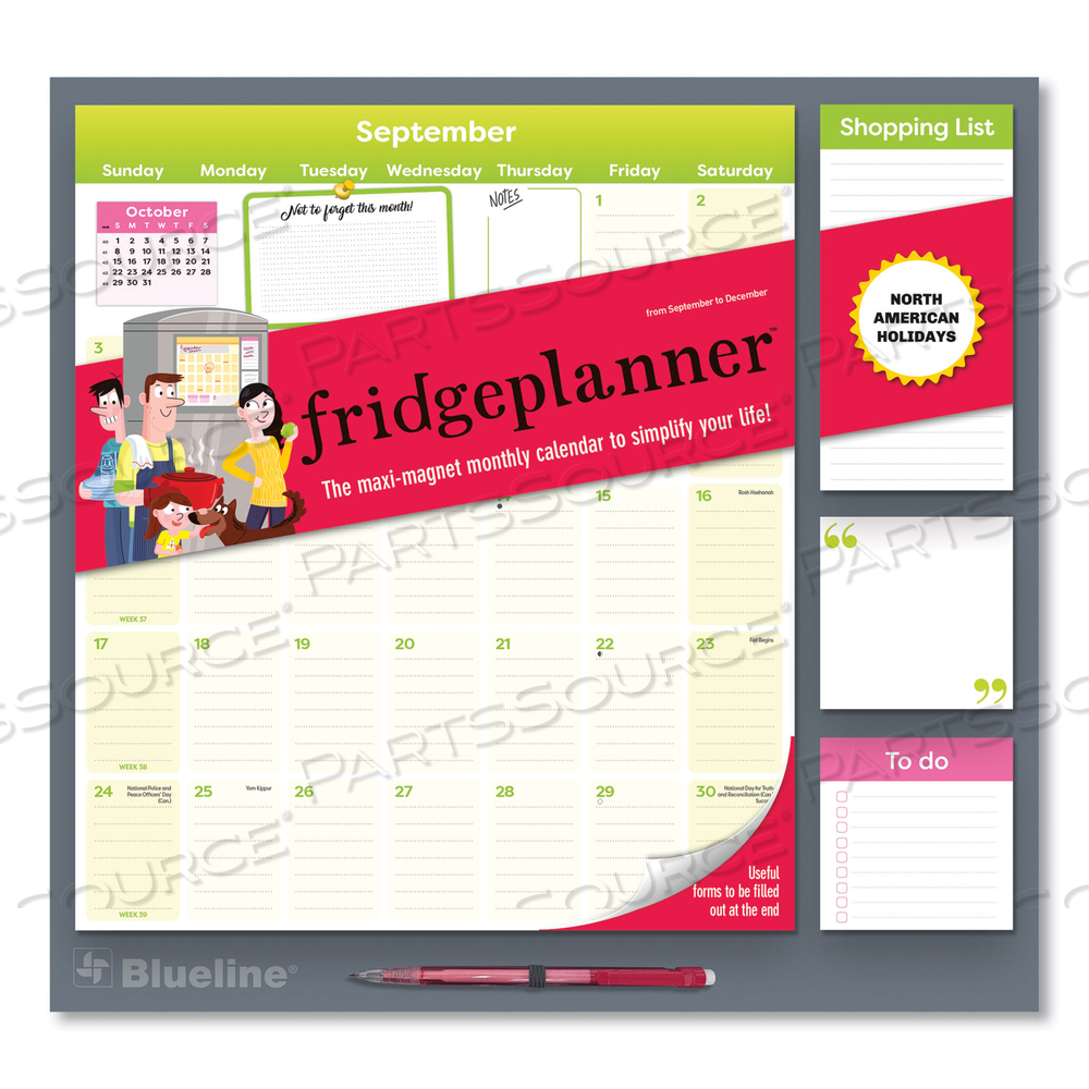 FRIDGE PLANNER MAGNETIZED MONTHLY CALENDAR WITH PADS + PENCIL, 14 X 13.5, YELLOW/GREEN SHEETS, 16-MONTH (SEPT-DEC): 2024-2025 by Blueline