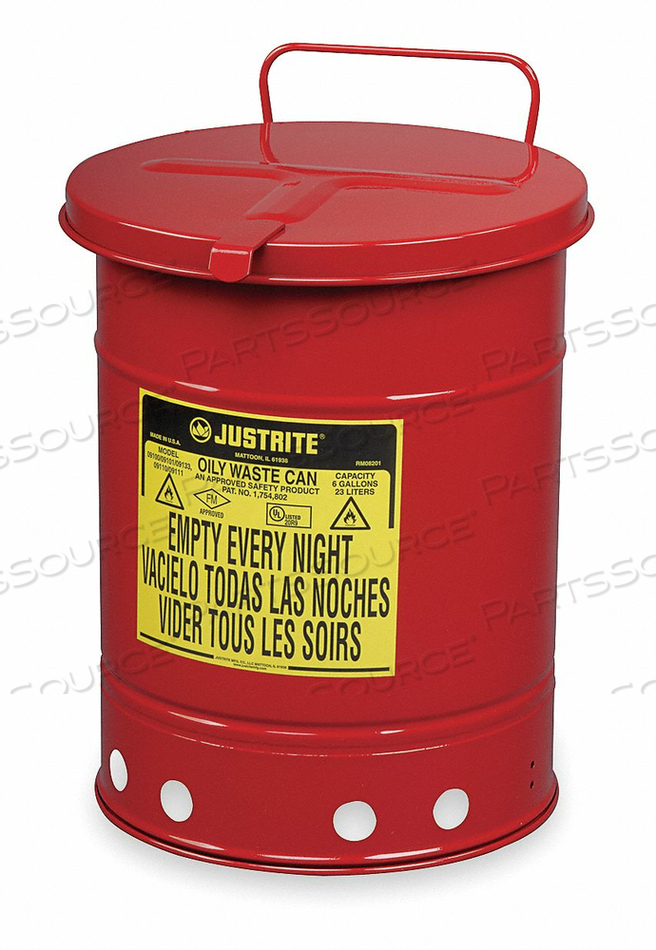 OILY WASTE CAN 10 GAL. STEEL RED by Justrite OILY WASTE CAN 10 GAL. STEEL RED by Justrite