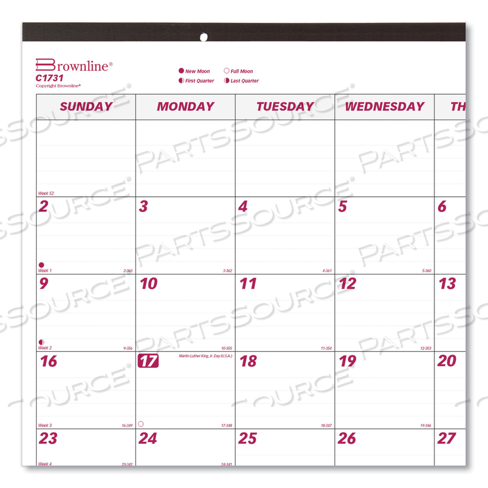 MONTHLY DESK PAD CALENDAR, 22 X 17, WHITE/BURGUNDY SHEETS, BLACK BINDING, BLACK CORNERS, 12-MONTH (JAN TO DEC): 2023 by Brownline