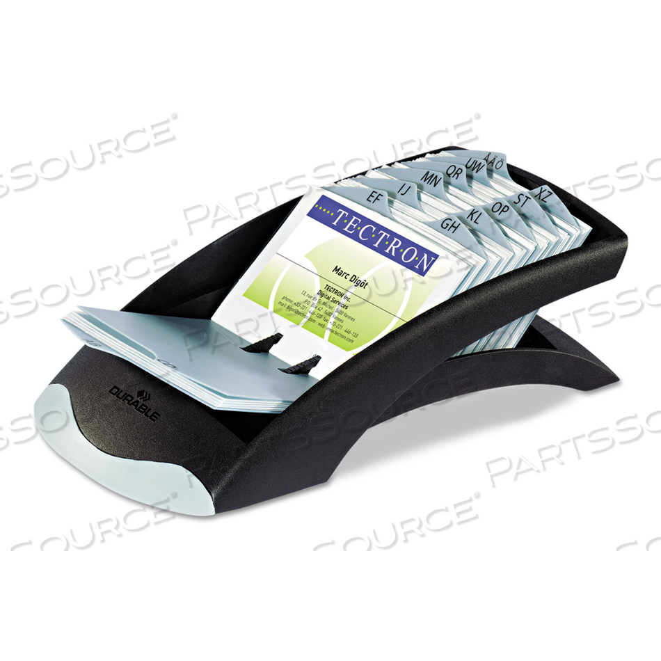 VISIFIX DESK BUSINESS CARD FILE, HOLDS 200 2.88 X 4.13 CARDS, 5 X 9.31 X 3.56, PLASTIC, GRAPHITE/BLACK by Durable