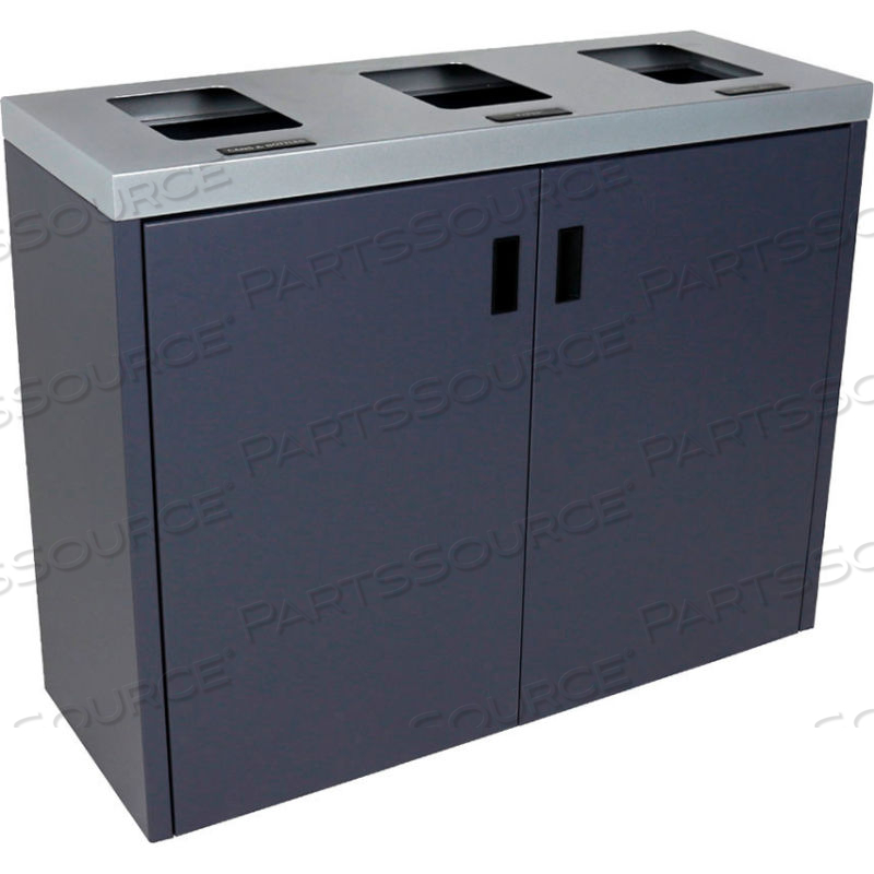 SUMMIT FL TRIPLE - CANS & BOTTLES/PAPER/WASTE, 45 GALLON - SILVER/GREY by Busch Systems International Inc SUMMIT FL TRIPLE - CANS & BOTTLES/PAPER/WASTE, 45 GALLON - SILVER/GREY by Busch Systems International Inc