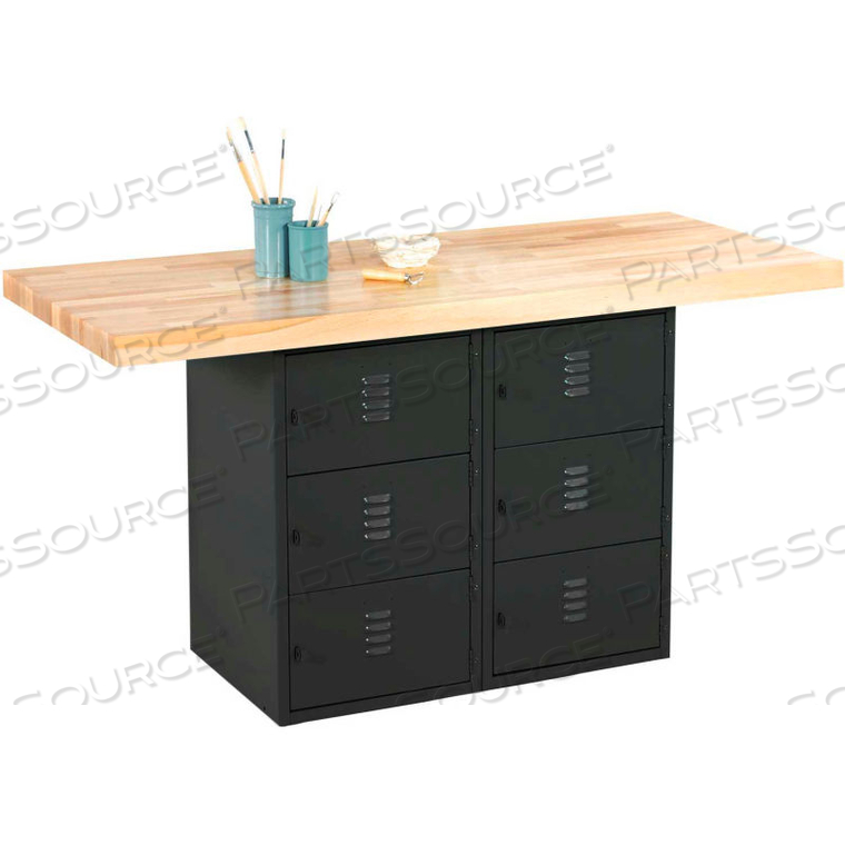 2-STATION WORKBENCH W/ 2 VISES (VERTICAL LOCKERS) - BLACK 