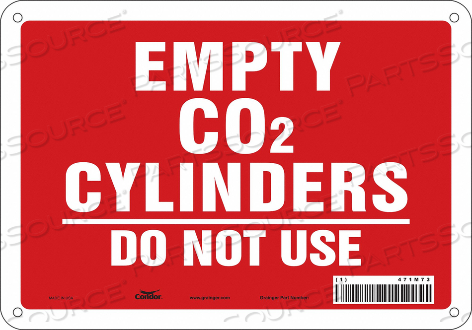 SAFETY SIGN, VERTICAL RECTANGLE, NUMBER OF PRINTED SIDES 1, ENGLISH, SIGN FORMAT OTHER FORMAT, SIGN LEGEND EMPTY CO2 CYLINDERS DO NOT USE, S by Condor