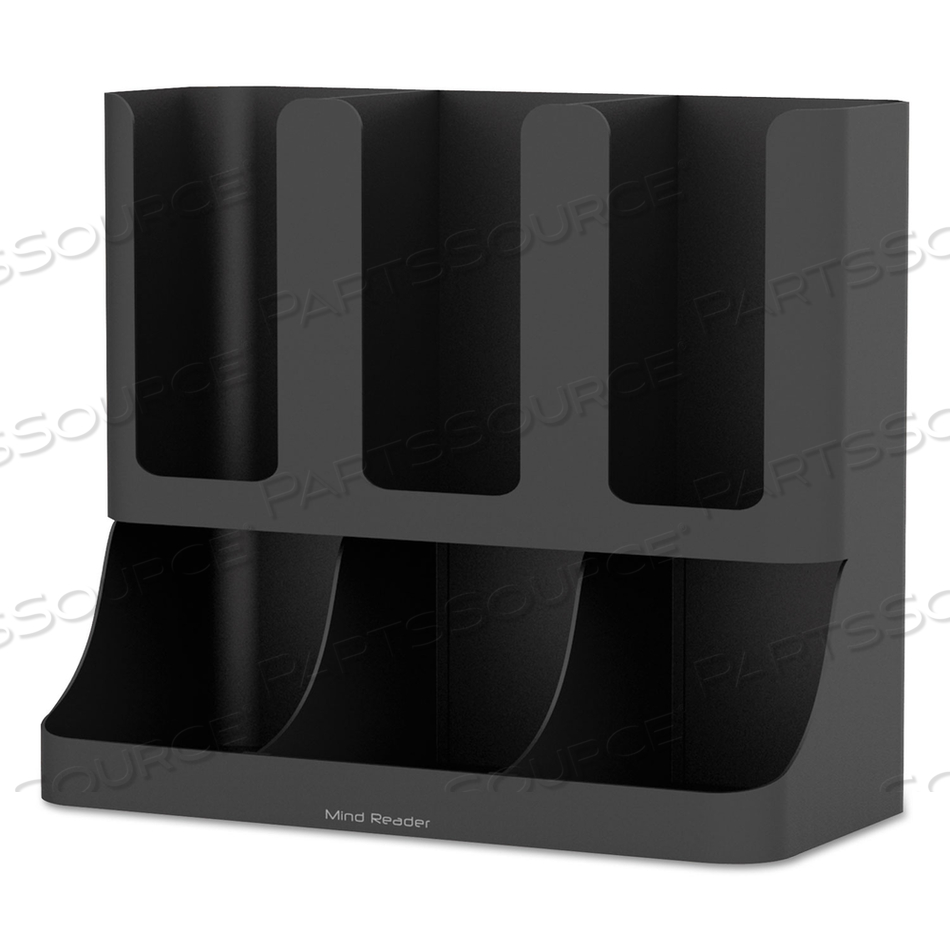 FLUME SIX-SECTION UPRIGHT COFFEE CONDIMENT/CUP ORGANIZER, 11.5 X 6.5 X 15, BLACK by Mind Reader FLUME SIX-SECTION UPRIGHT COFFEE CONDIMENT/CUP ORGANIZER, 11.5 X 6.5 X 15, BLACK by Mind Reader