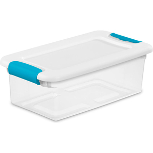 6 QUART CLEAR STORAGE LATCH TOTE WHITE LID BLUE LATCHES 14-1/8 X 7-5/8 X 4-7/8 by Sterilite