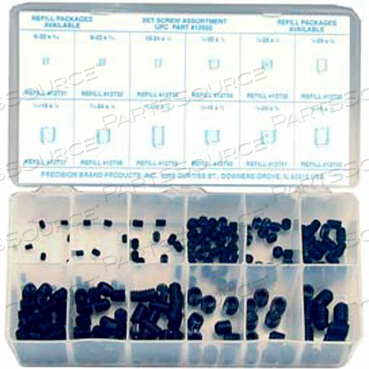 SOCKET SET SCREW ASSORTMENT, 600 PIECES, 24 # OF SIZES, CUP PT by Sarjo Industries, Inc