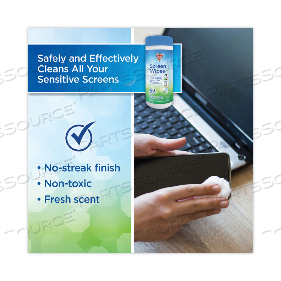 PREMOISTENED MONITOR CLEANING WIPES, CLOTH, 5 X 7, 80/TUB by Dust-Off