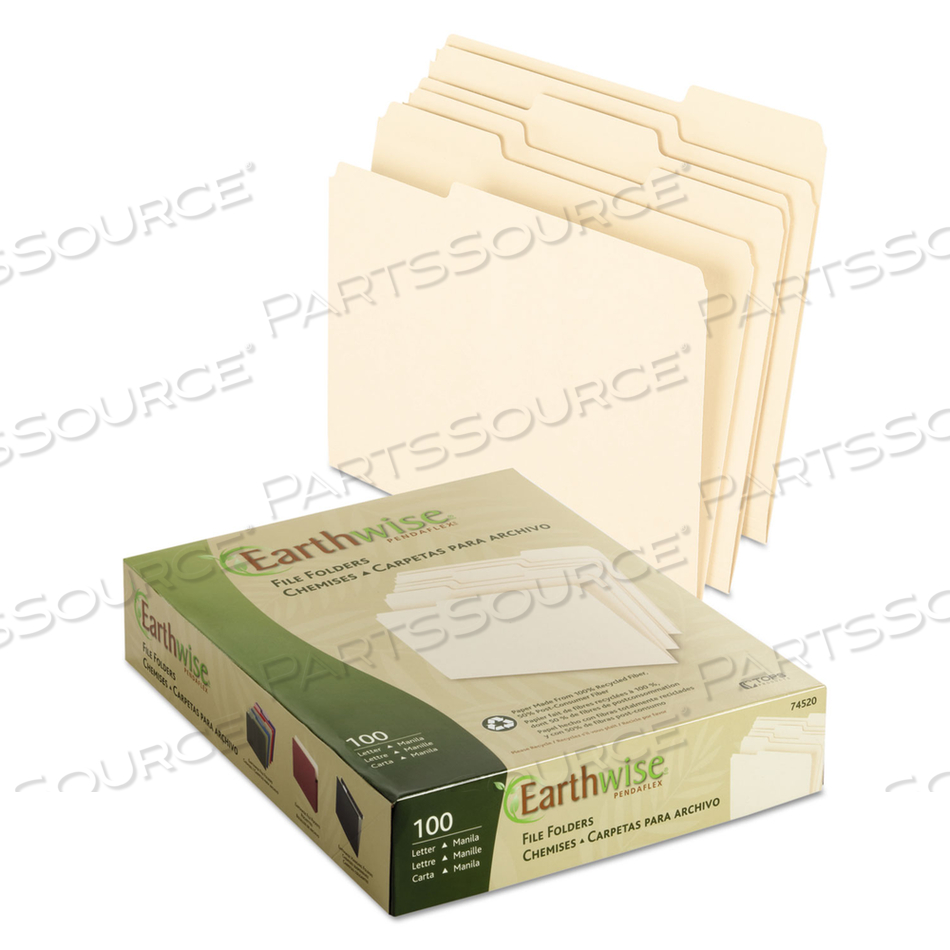 EARTHWISE BY PENDAFLEX 100% RECYCLED MANILA FILE FOLDER, 1/3-CUT TABS: ASSORTED, LETTER, 0.75" EXPANSION, MANILA by Esselte Pendaflex Corp. EARTHWISE BY PENDAFLEX 100% RECYCLED MANILA FILE FOLDER, 1/3-CUT TABS: ASSORTED, LETTER, 0.75" EXPANSION, MANILA by Esselte Pendaflex Corp.