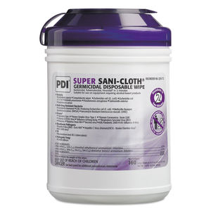 SUPER SANI-CLOTH GERMICIDAL DISPOSABLE WIPES, 1-PLY, 6 X 6.75, UNSCENTED, WHITE, 160/CANISTER, 12 CANISTERS/CARTON by Sani Professional