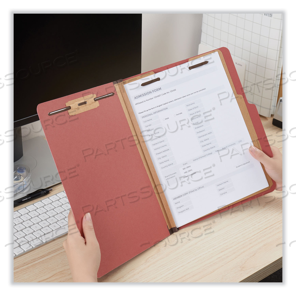 SIX-SECTION PRESSBOARD CLASSIFICATION FOLDERS, 2" EXPANSION, 2 DIVIDERS, 6 FASTENERS, LETTER SIZE, RED EXTERIOR by Universal SIX-SECTION PRESSBOARD CLASSIFICATION FOLDERS, 2" EXPANSION, 2 DIVIDERS, 6 FASTENERS, LETTER SIZE, RED EXTERIOR by Universal