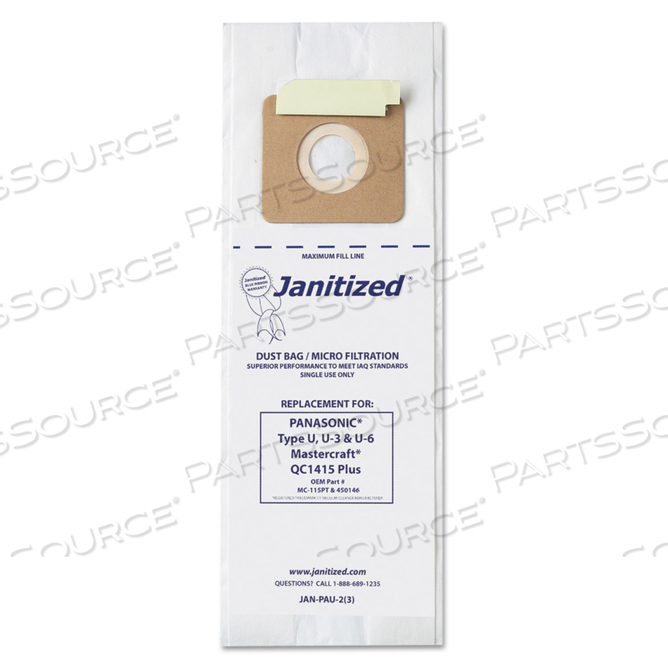 VACUUM FILTER BAGS DESIGNED TO FIT PANASONIC UPRIGHT TYPE U by Janitized VACUUM FILTER BAGS DESIGNED TO FIT PANASONIC UPRIGHT TYPE U by Janitized