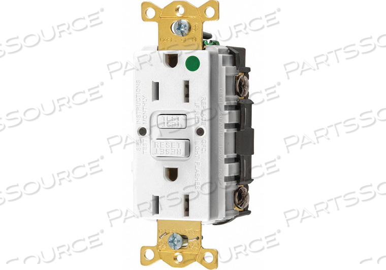 GFCI RECEPTACLE 15A 125VAC 5-15R WHITE by Hubbell Incorporated, Wiring Device-Kellums GFCI RECEPTACLE 15A 125VAC 5-15R WHITE by Hubbell Incorporated, Wiring Device-Kellums