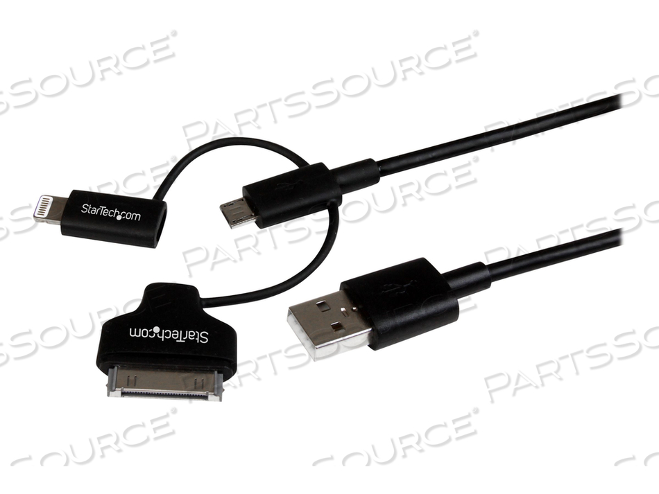 CHARGE OR SYNC A MICRO USB, IPHONE, IPOD OR IPAD DEVICE USING A SINGLE CABLE - C by StarTech.com Ltd.