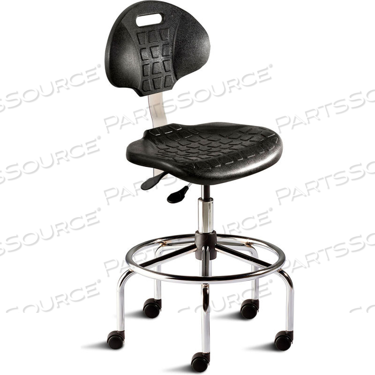 TASK STOOL, 24"-31" SEAT HEIGHT, BLACK URETHANE - CHROME STEEL BASE - UNIQUEU SERIES 