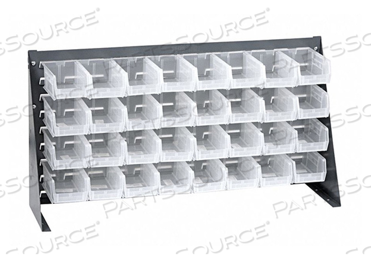 LOUVERED BENCH RACK 19 H 32 BINS CLEAR by Quantum Storage Systems LOUVERED BENCH RACK 19 H 32 BINS CLEAR by Quantum Storage Systems