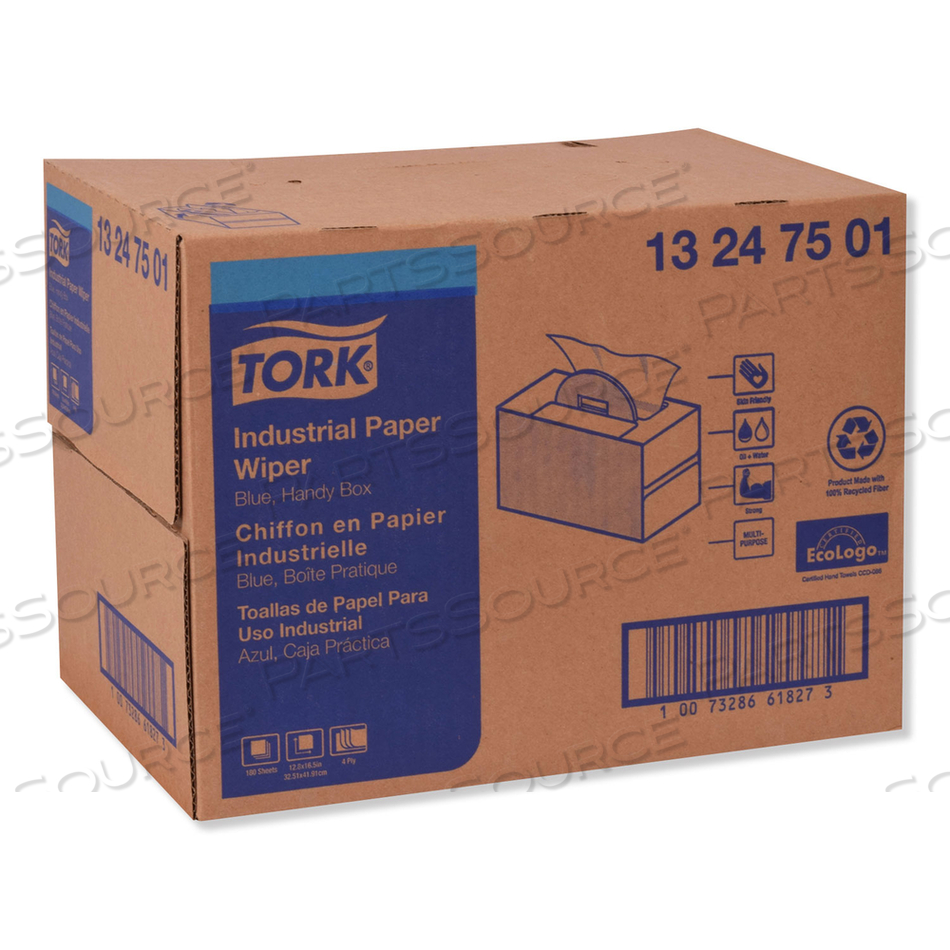 INDUSTRIAL PAPER WIPER, 4-PLY, 12-4/5" X 16-1/2", BLUE, 180 WIPES/BOX by Tork