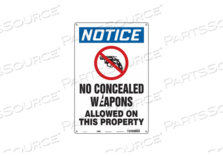 NO CONCEALED WEAPONS SIGN 12 W 18 H 