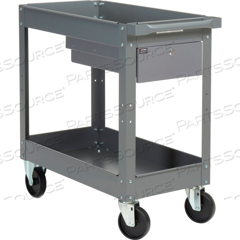 2 SHELF DEEP TRAY STEEL STOCK CART 30X16 800 LB. CAPACITY WITH 1 DRAWER 