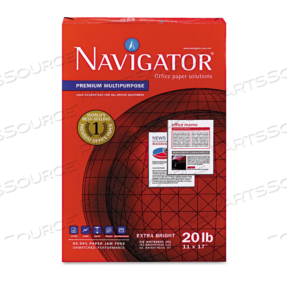 PREMIUM MULTIPURPOSE COPY PAPER, 97 BRIGHT, 20 LB BOND WEIGHT, 11 X 17, WHITE, 500 SHEETS/REAM by Navigator